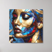 Abstract art in stained glass of a woman's face