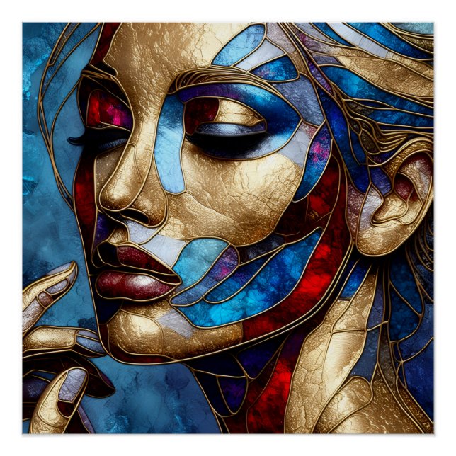 Abstract art in stained glass of a woman's face poster (Front)