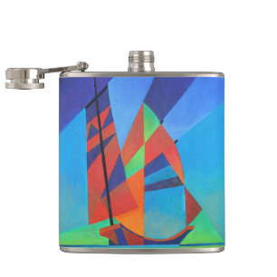 Abstract Art Junk Boat Against Deep Blue Sky Hip Flask