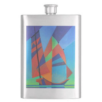 Abstract Art Junk Boat Against Deep Blue Sky Hip Flask