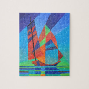 Abstract Art Junk Boat Against Deep Blue Sky Jigsaw Puzzle