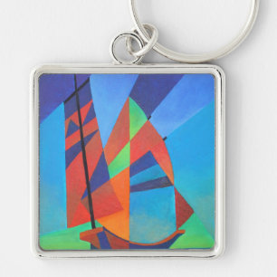 Abstract Art Junk Boat Against Deep Blue Sky Key Ring