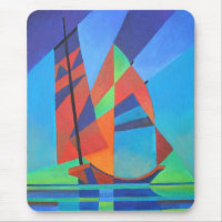 Abstract Art Junk Boat Against Deep Blue Sky