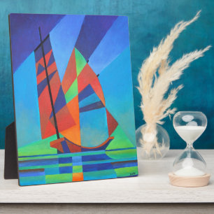 Abstract Art Junk Boat Against Deep Blue Sky Plaque