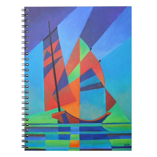 Abstract Art Junk Boat Against Deep Blue Sky Spiral Notebook (Front)