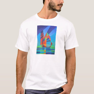 Abstract Art Junk Boat Against Deep Blue Sky T-Shirt