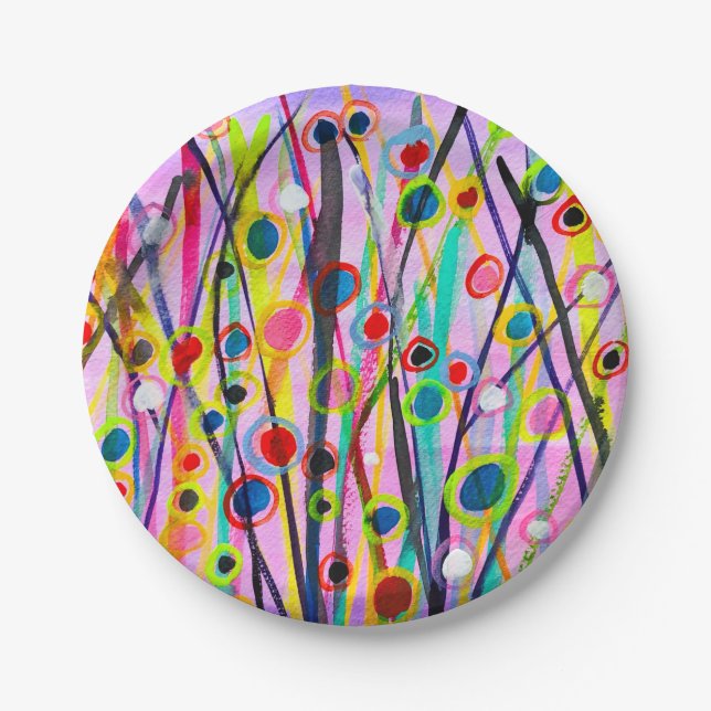 abstract art landscape colourful watercolor paper plate (Front)