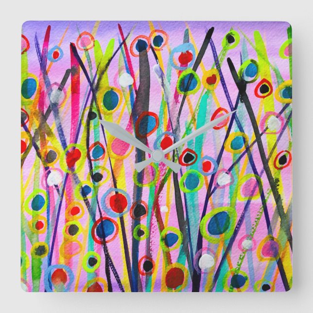 abstract art landscape colourful watercolor square wall clock (Front)