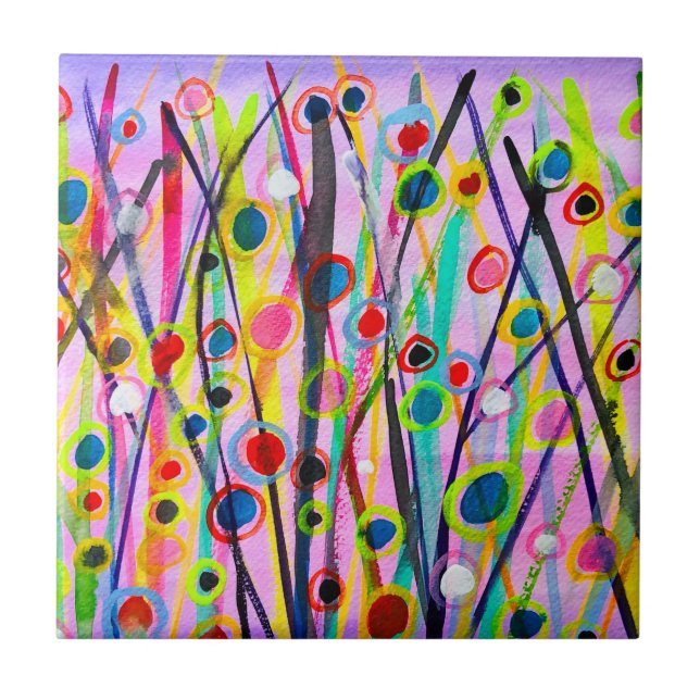 abstract art landscape colourful watercolor tile (Front)