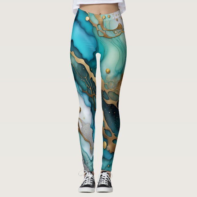 Abstract Art Leggings - Elegant Marble Print with  (Front)