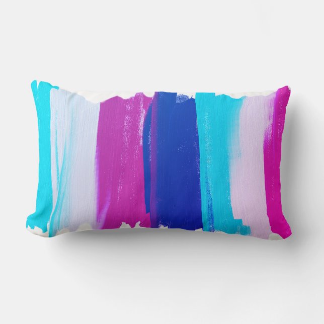 Abstract Art Lines Stripes Pink Turquoise Cushion (Front)