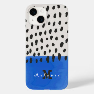 Abstract art minimal Monogram retro blue Case-Mate iPhone 14 Case