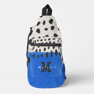 Abstract art minimal Monogram retro blue Sling Bag