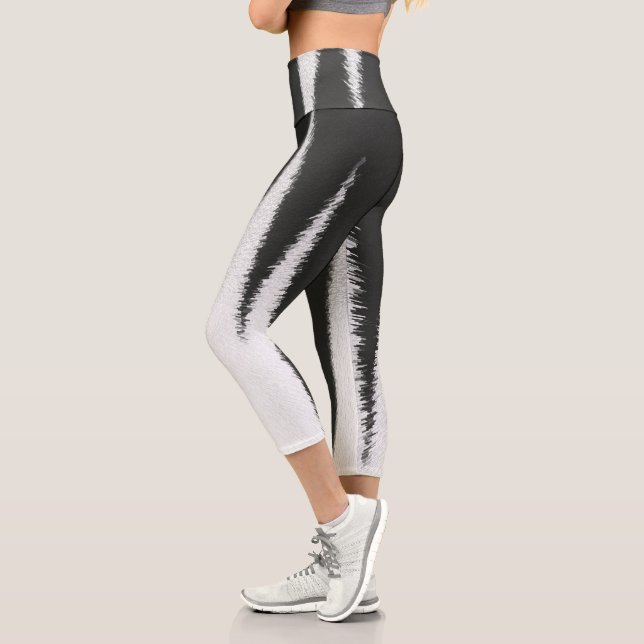 Abstract Art Minimalism Grey White Lines Capri Leggings (Left)