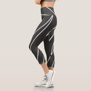 Abstract Art Minimalism Grey White Lines Capri Leggings