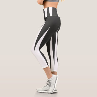 Abstract Art Minimalism Grey White Lines Capri Leggings