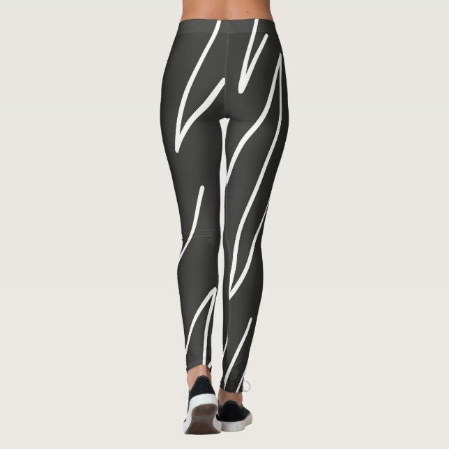 Abstract Art Minimalism Grey White Lines Leggings (Back)