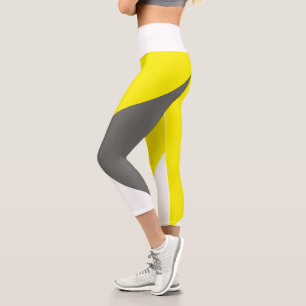Abstract Art Minimalism Grey Yellow White Capri Leggings