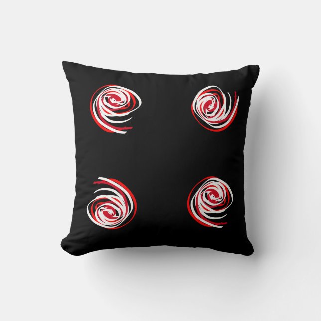 Abstract Art Minimalistic Red Spiral Black Cushion (Front)