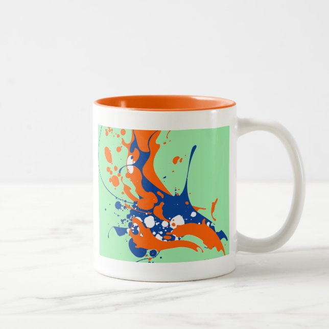 Abstract Art Mint Green Modern Art paint splash Two-Tone Coffee Mug (Right)