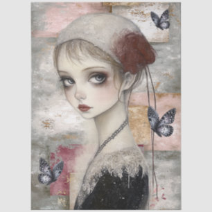 Abstract Art Mixed Media Grunge Girl Decoupage Tissue Paper