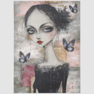 Abstract Art Mixed Media Grunge Girl Decoupage Tissue Paper