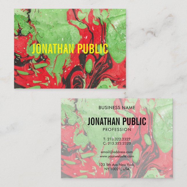 Abstract Art Modern Elegant Red And Green Business Card (Front/Back)