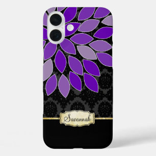 Abstract Art Modern Floral Purple Black Gold iPhone 16 Plus Case