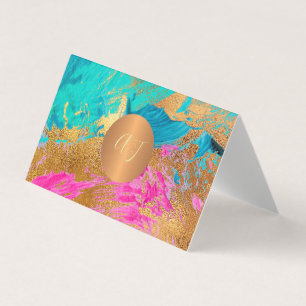 Abstract art modern painting copper gold monogram business card