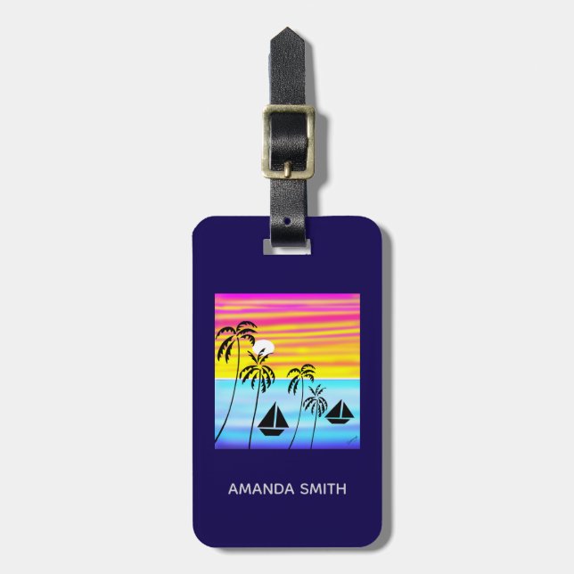 Abstract Art Modern Tropical Sunset Sailing  Luggage Tag (Front Vertical)