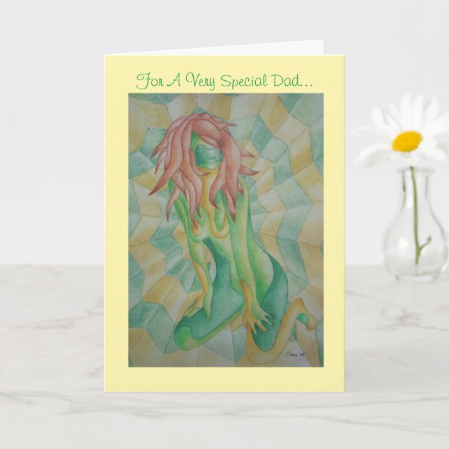 abstract art multicolored green posing lady retro card (Small Plant)