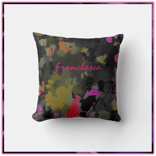 Abstract Art Noir Black Pink and Gold  Cushion