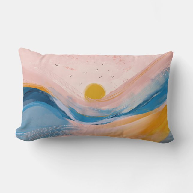 Abstract Art Ocean Water Landscape Pink and Blue P Lumbar Cushion (Front)