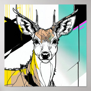 Abstract art of deer poster