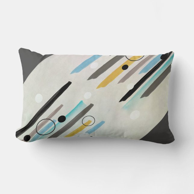 abstract art paint stripes and circles soft colour lumbar cushion (Front)
