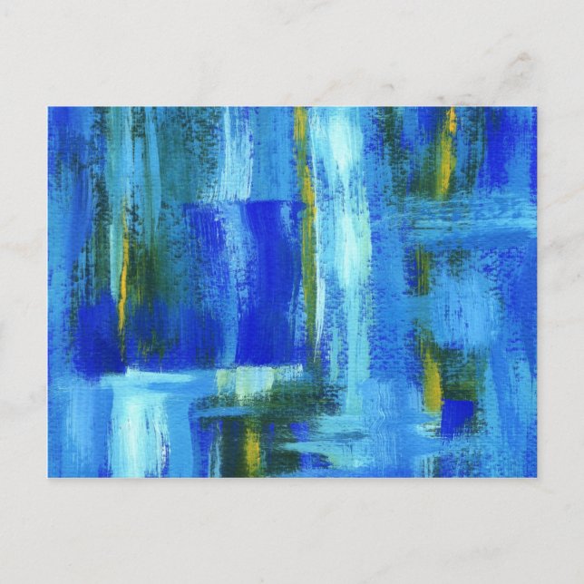 Abstract Art Painting Blue Green Gold Brushstrokes Postcard (Front)