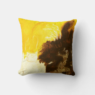 Abstract Art Painting Drips Splatters Yellow Brown Cushion