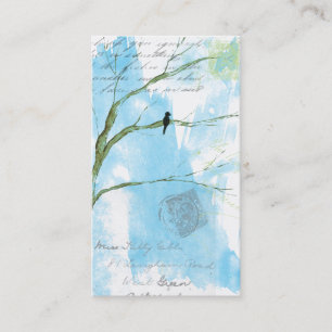 Abstract Art Painting Lone Bird Tree Branches Blue Business Card