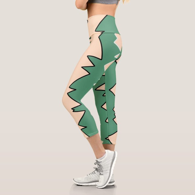 Abstract Art Pale Beige Coral Pink Green Capri Leggings (Left)