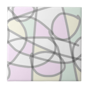 Abstract Art Pale Beige Coral Pink Yellow Tile