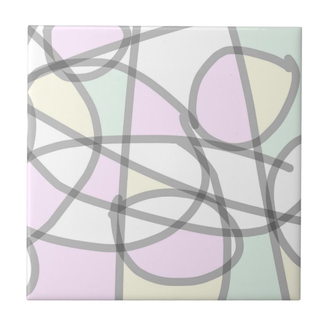 Abstract Art Pale Beige Coral Pink Yellow Tile (Front)