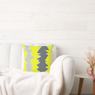 Abstract Art Pale Grey Yellow Charcoal Grey Cushion