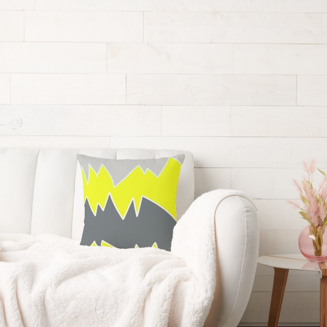 Abstract Art Pale Grey Yellow Charcoal Grey Cushion (Couch)