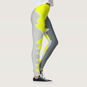 Abstract Art Pale Grey Yellow Charcoal Grey Leggings