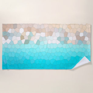 Abstract Art Pale Turquoise Beige Coral Pink Beach Towel