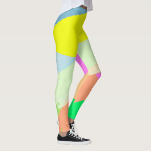 Abstract Art Pastel Coral Lavender Yellow Leggings