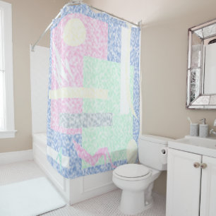 Abstract Art Pastel Theme Turquoise Pink Clouds Shower Curtain