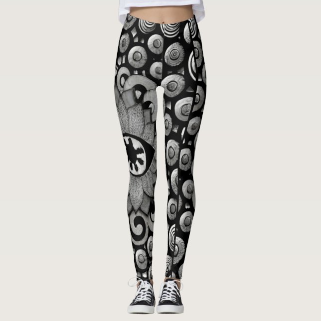 abstract art pattern black and grey leggings (Front)