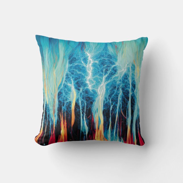 Abstract Art Pattern Red and Blue Electric Energy Cushion (Front)