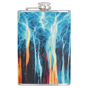 Abstract Art Pattern Red and Blue Electric Energy Hip Flask